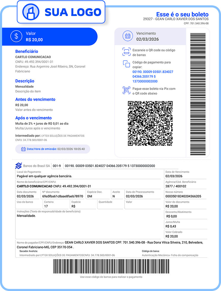 Boleto Personalizado com logo da empresa
